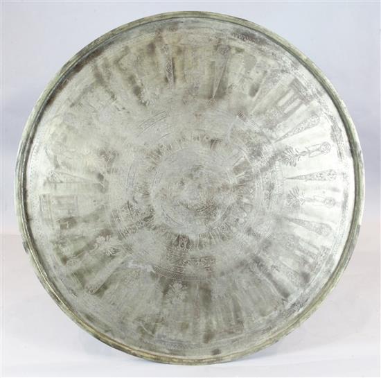 A monumental brass tray, probably Syria or Western Armenia, late 19th century, diameter 56.75in.
